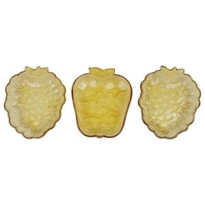 Vintage Hazel Atlas Amber Pressed Glass Apple & Grape Dish Set of 3
